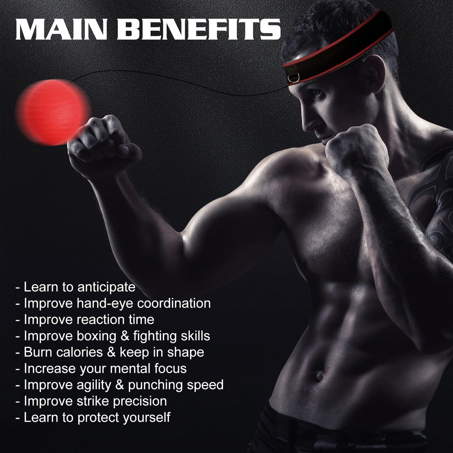 KTEBO Boxing Reflex Ball Headband Set - Includes 4 Different Balls and 2 Adjustable Headbands for Beginner Proficiency Improvement, Great Boxing Equipment, Perfect Stocking Stuffers