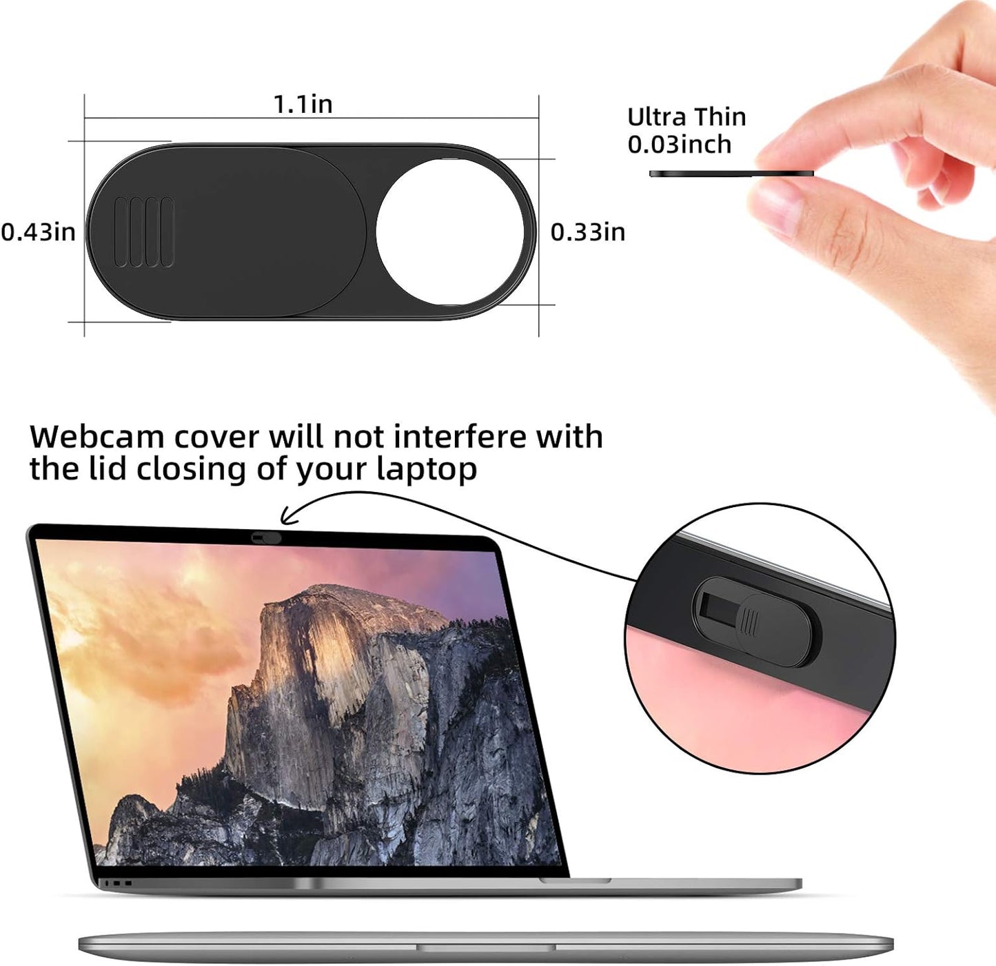 Toojcc 3/Y Camera,0.03in Webcam Cover,Ultra-Thin Camera cover Slide compatible