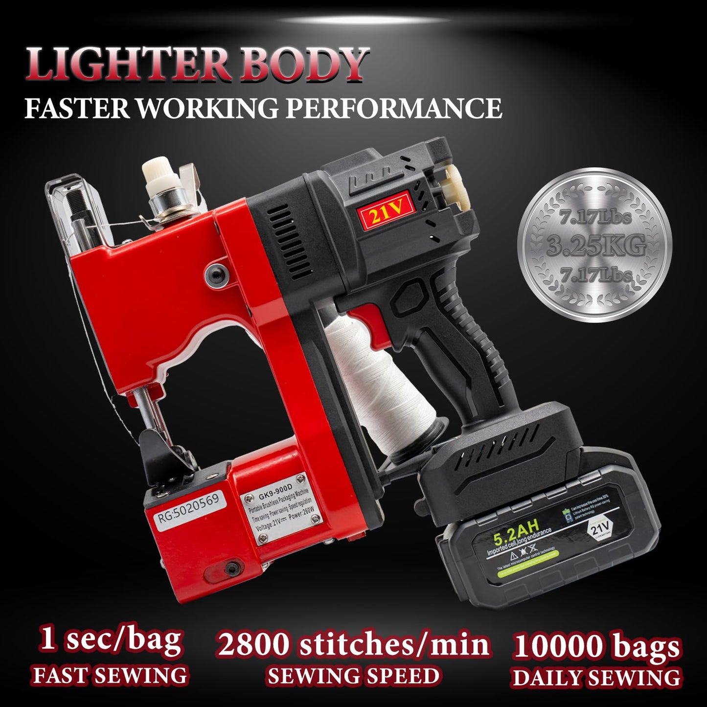 SDRTOP Battery Bag Sewing Closing Machine Brushless Motor Cordless Portable Bag Closer Stitcher Packing Machine