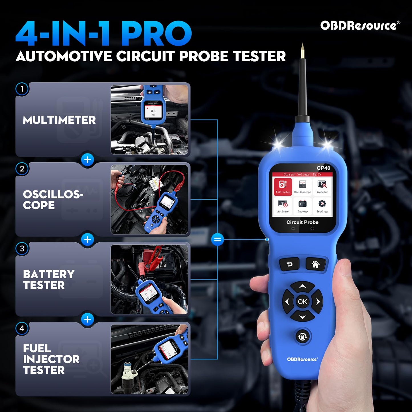 Automotive Circuit Probe Tester Kit All-in-One, 12 24V DC Car Circuit Tester Digital Multimeter Oscilloscope Fuel Injector Battery Tester, Auto Short Circuit Finder Resistance Relay Diode Fuse Tester