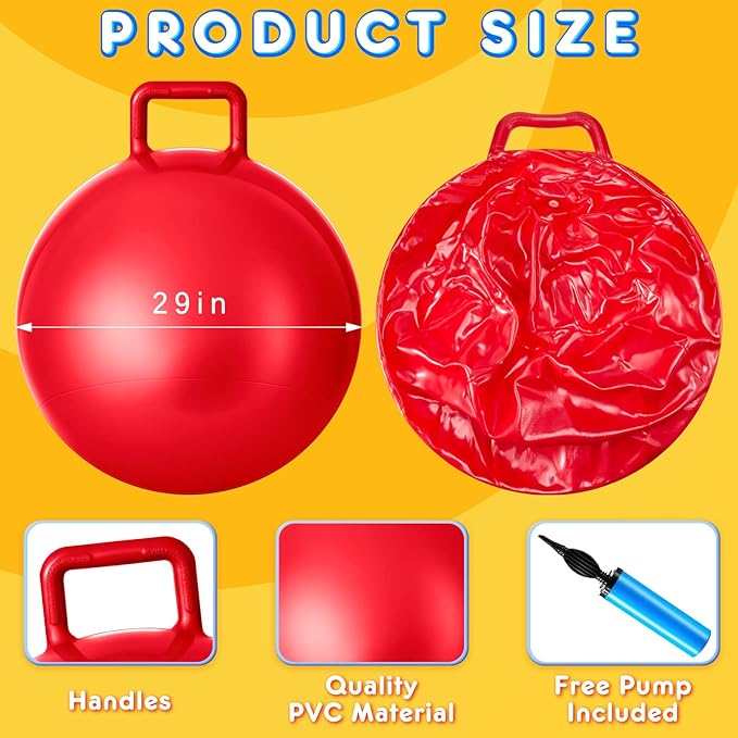 Lewtemi 6 Pcs Hopper Ball Carnival Outdoor Games 29 Inch Jumping Hopping Inflatable Bouncing Ball with Handle and Air Pump for Adults Sport Exercise (Red, Blue, Green, Pink, Yellow, Purple)