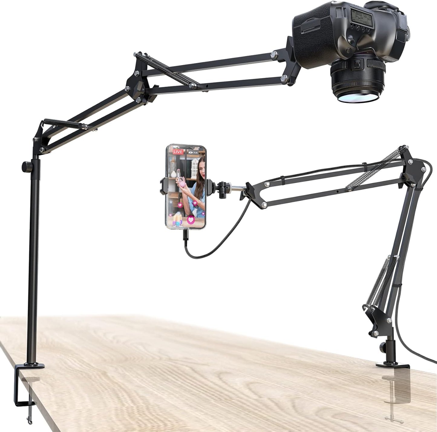 CACENCAN 5lb 360 Overhead Camera Mount, Desk Camera Mount with Articulating Arm, Load Capacity, Adjustable Stand
