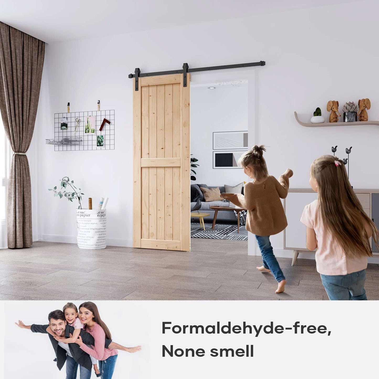 EaseLife 32in x 84in Sliding Barn Wood Door,Interior Doors,DIY Assemblely,Solid Natural Spruce Panelled Slab,Easy Install,Apply to Rooms & Storage Closet,H-Frame
