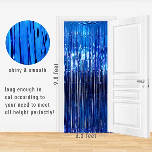 GOER Metallic Tinsel Foil Fringe Curtains - 3.2 ft x 9.8 ft Navy Blue Party Backdrop | Perfect for Birthdays, Graduations & Weddings
