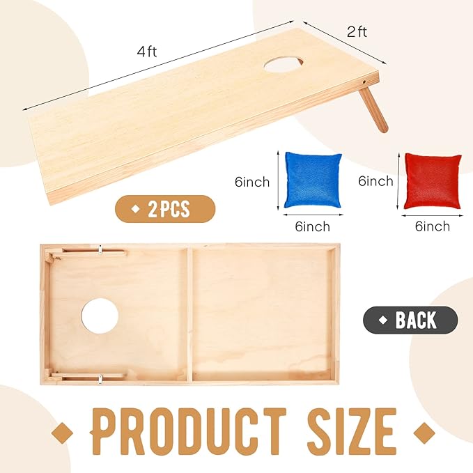 Maitys Cornhole Set 4 x 2 Feet Portable Yard Cornhole Boards Regulation Size, 2 Wooden Boards 8 Bean Toss Bags with Travel Carrying Bag for Outdoor Game Kids Adult