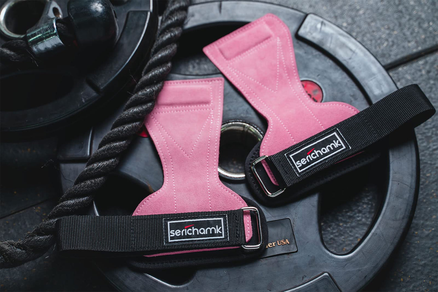 Serichamk Wrist Straps for Weightlifting with Wrist Wraps,Leather Weight Lifting Wrist Wraps Grip Assistance Deadlift Straps Workout Gym Straps for Men and Women Pink
