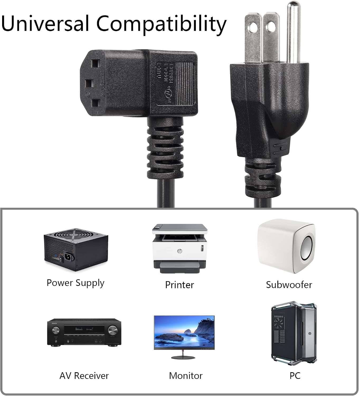 CERRXIAN 4.92FT 18AWG 3 5-15P 90 320 C13 10A/125V, Right Angle Prong Computer Power Cord, NEMA to Degree IEC Monitor TV