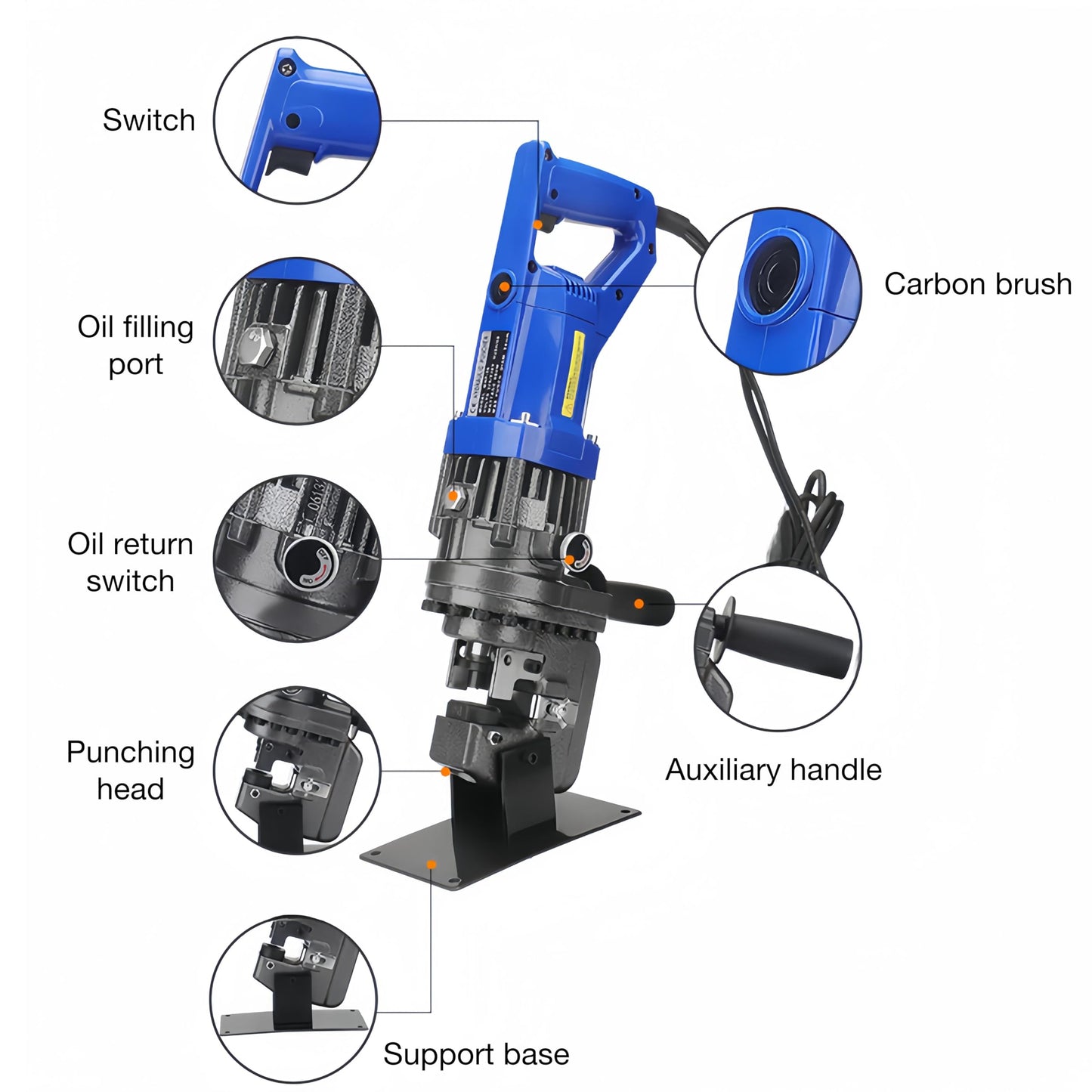 1800W Electric Hydraulic Hole Puncher, Hydraulic Press Punching Tool, Metal Copper Hole Punching Machine with 1/4" 3/8" 1/2" 11/16" 4/5" Dies for Steel Iron Aluminum Copper Sheet