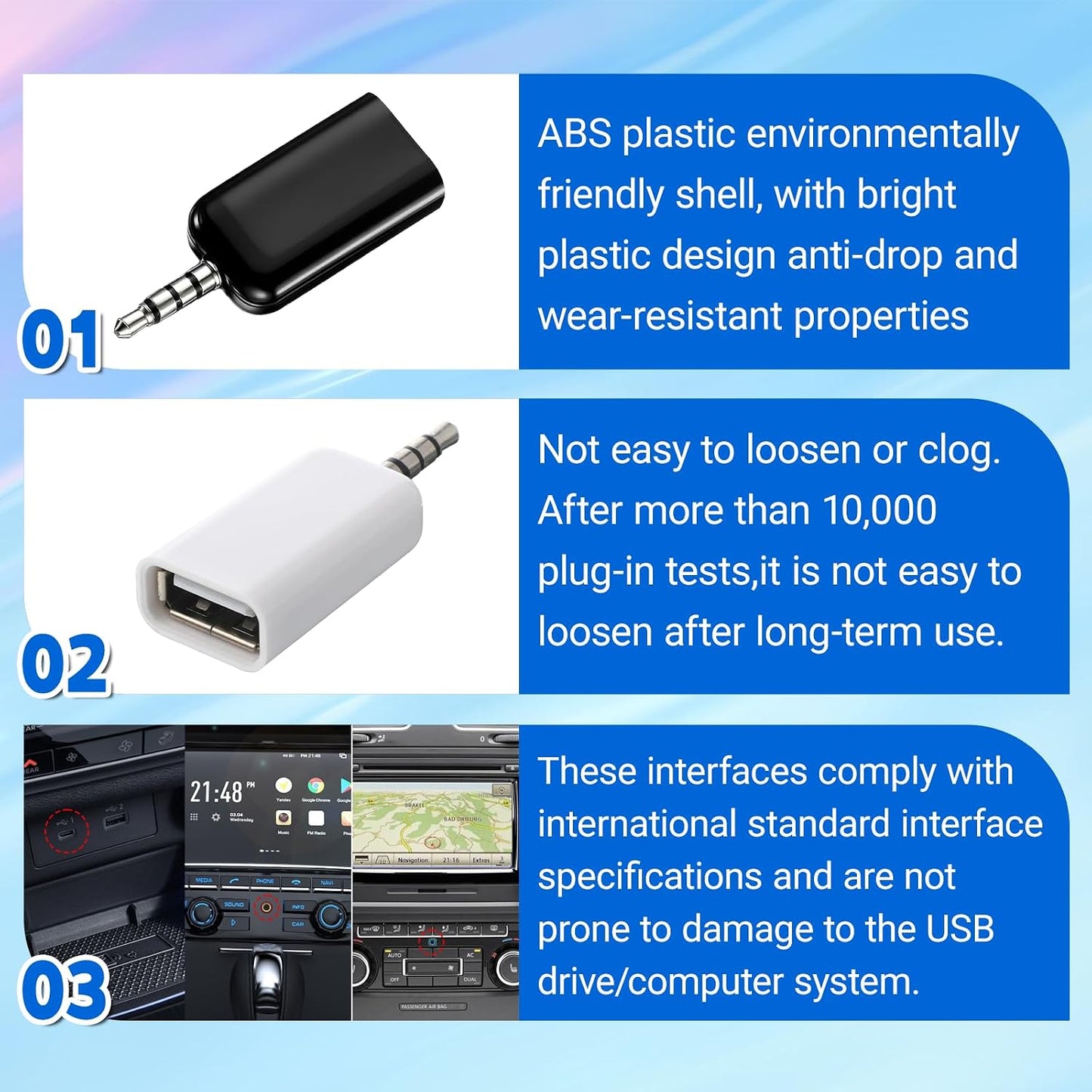 Qulkws 2 3.5mm MP3 Pcs AUX to USB Adapter AUX to Audio Adapter USB A Female to Male Audio Converter Jack Plug for USB