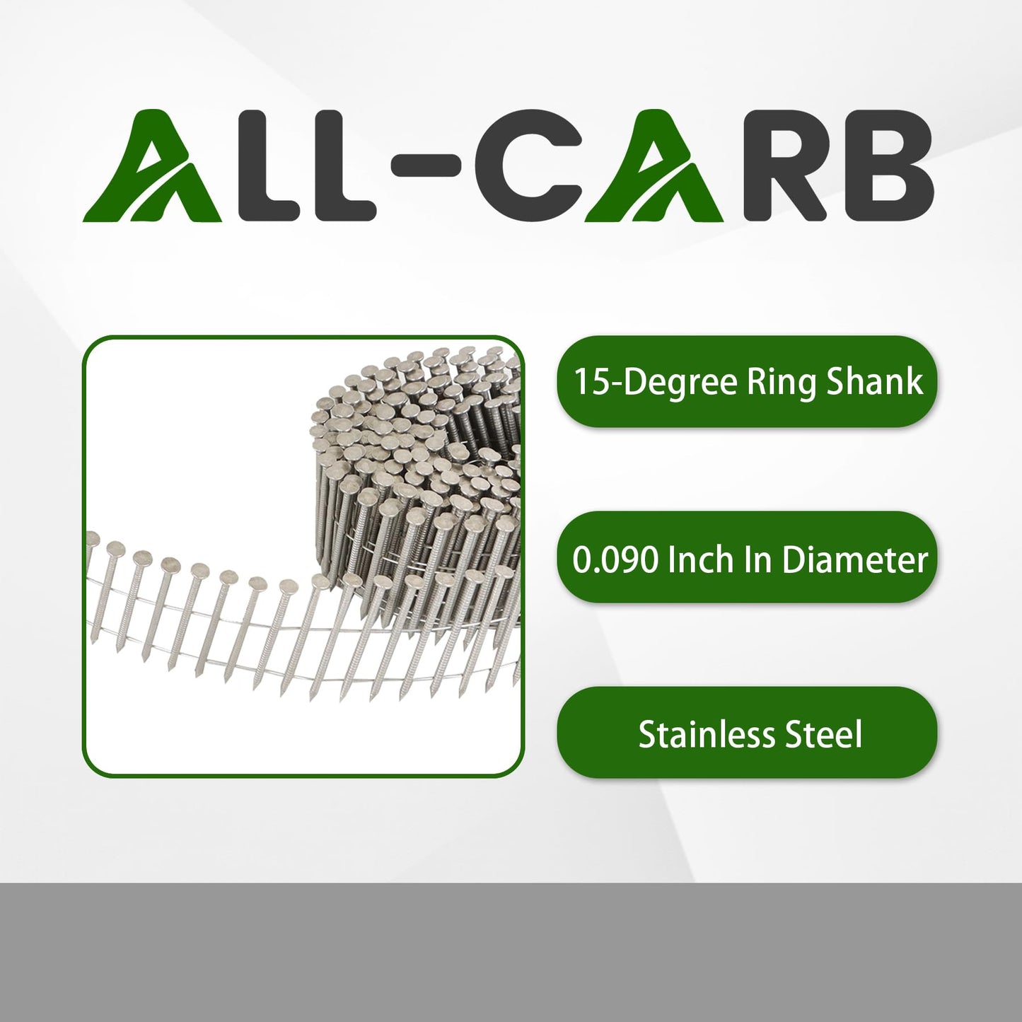 marddpair 3600 Count 1-3/4-Inch x .090-Inch 15-Degree Ring Shank Stainless Steel Siding Nails Collated Wire Coil for Wood or Fencing