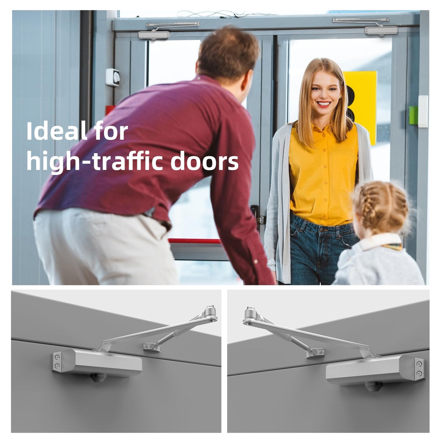 DYREOOE Door Closer Hold Open Automatic Door Closer Adjustable Grade 1 Commercial Standard Medium/Heavy Door Closers Commercial Surface-Mounted Storm Door Close