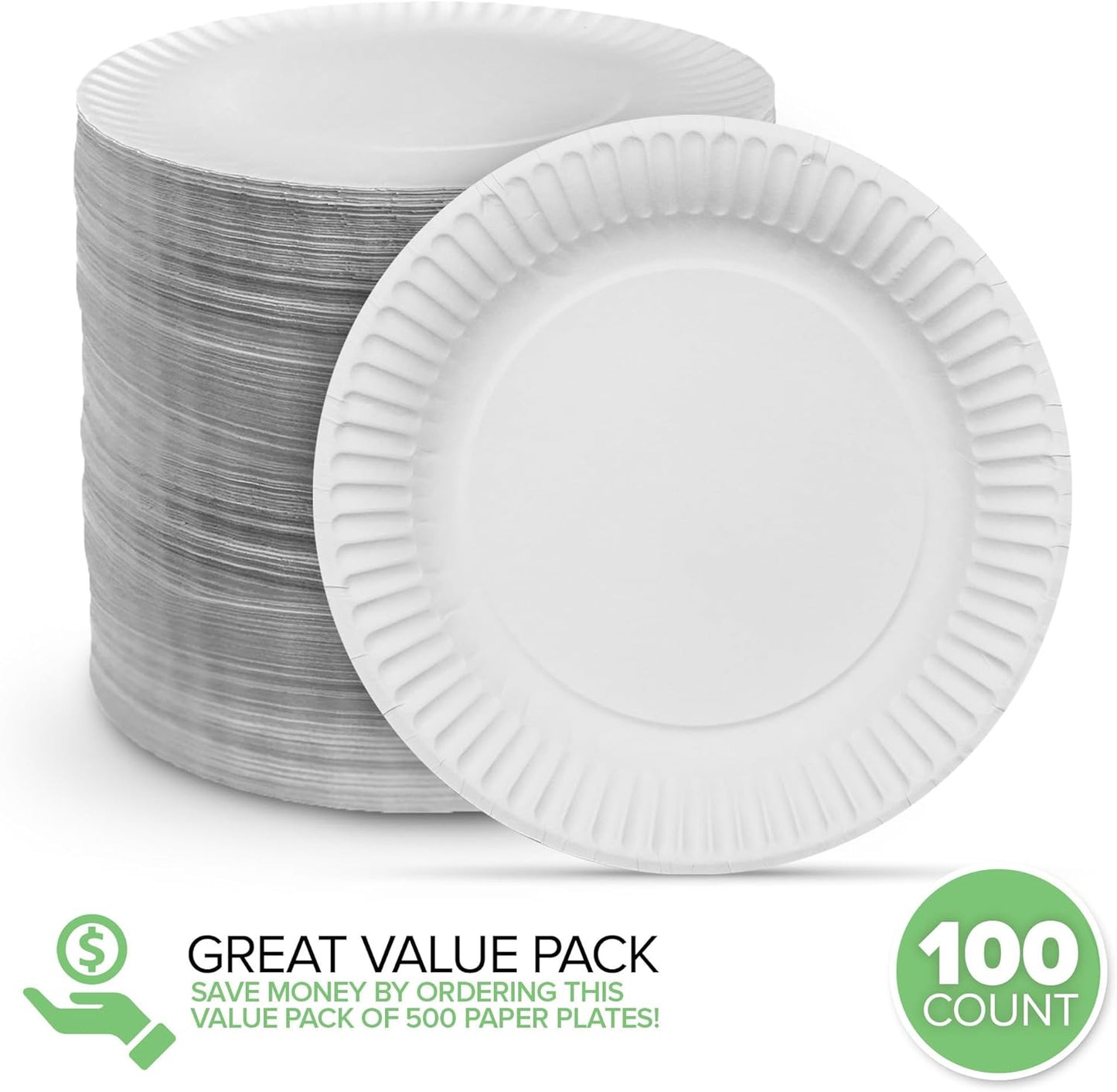 Stock Your Home 6-Inch Paper Plates - Uncoated Disposable Dessert Plates, White, 100 Count