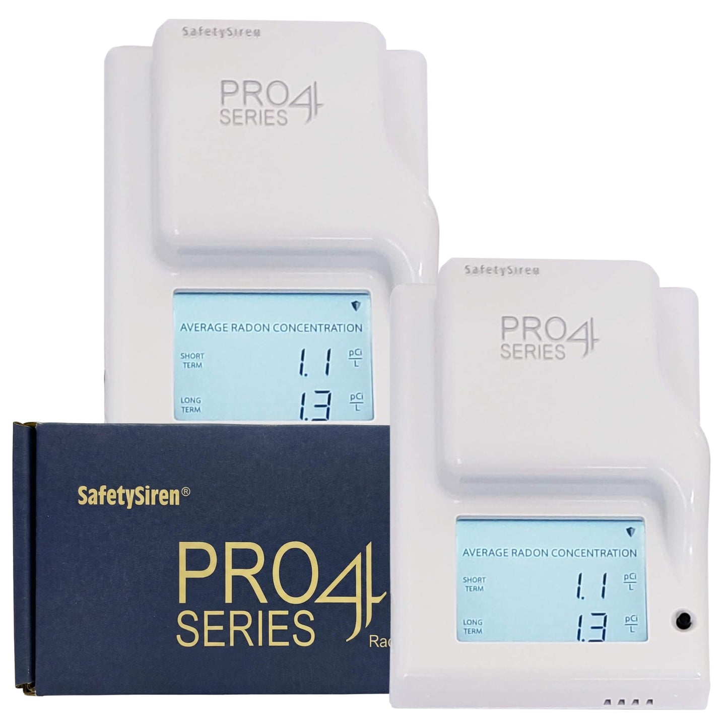 Safety Siren Pro4 Home Radon Gas Detector, Continuous Monitoring for Indoor Use with LED Indicators and Long-Term Radon Tracking, Real-Time Alerts, Digital Display and Alarm Function - 2 Pack