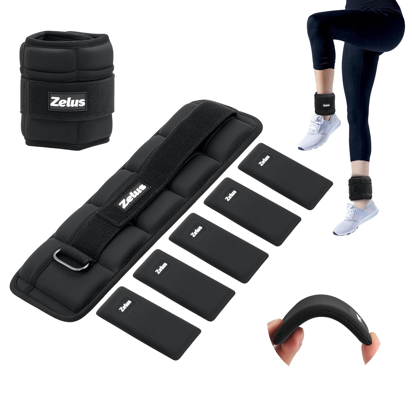 ZELUS 1 Pair Adjustable Ankle Weights, 3.5-7 lb Z-Fit Ankle Weights for Women Men, Ultra Thin Leg Weights for Women with Adjustable Straps, 0.7-3.5 lb per Arm Weight for Gym Home Yoga Jogging Walking