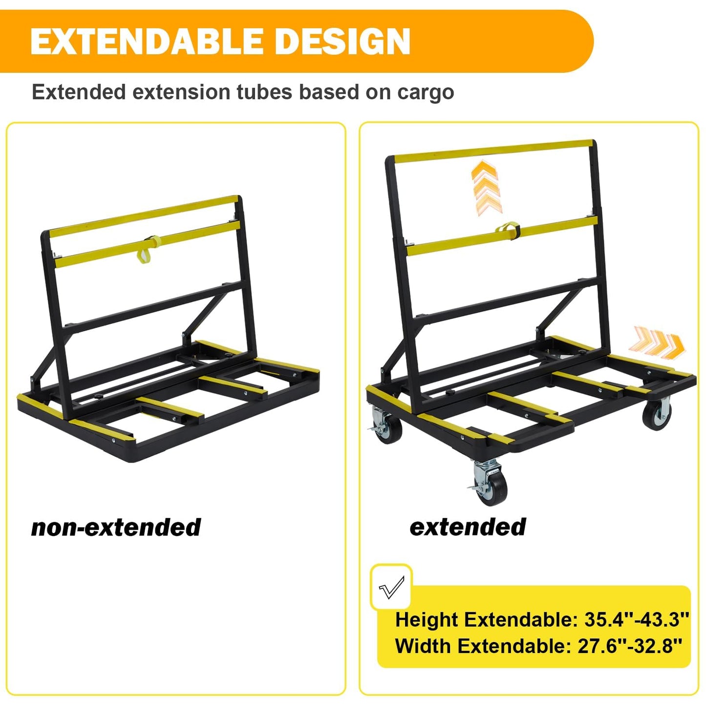 MilleLoom Folding Drywall Cart Heavy Duty,Drywall Dolly Load 2200 lbs Capacity,Panel Casters with Extended Large Deck,Panel Dolly Handling Plywood Sheetrock Glass and Windows Service Truck