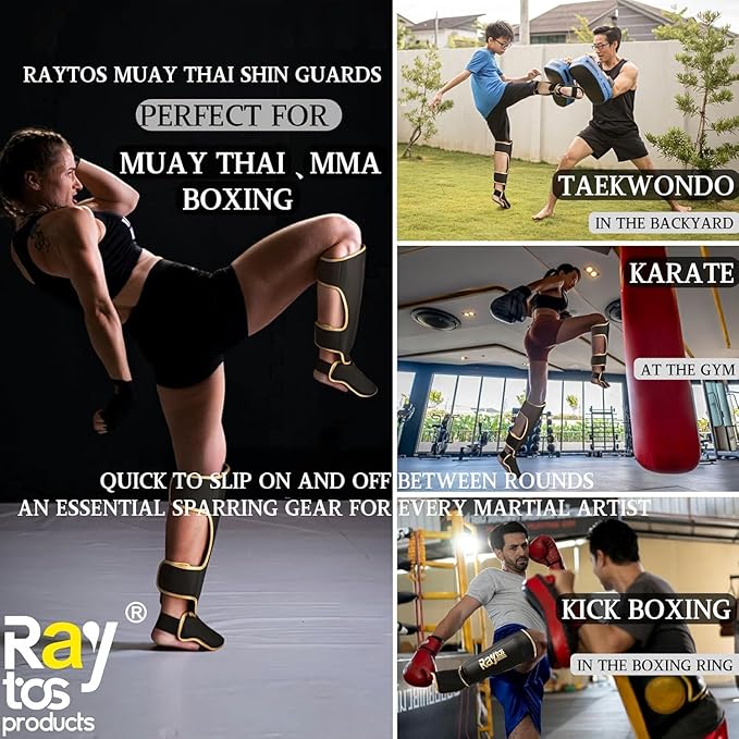 Muay Thai Shin Guards - MMA Kickboxing Leg Instep Protective Pads, Martial Art Sparring Gear for BJJ Karate Boxing Taekwondo Training, Men Adults Kids Children