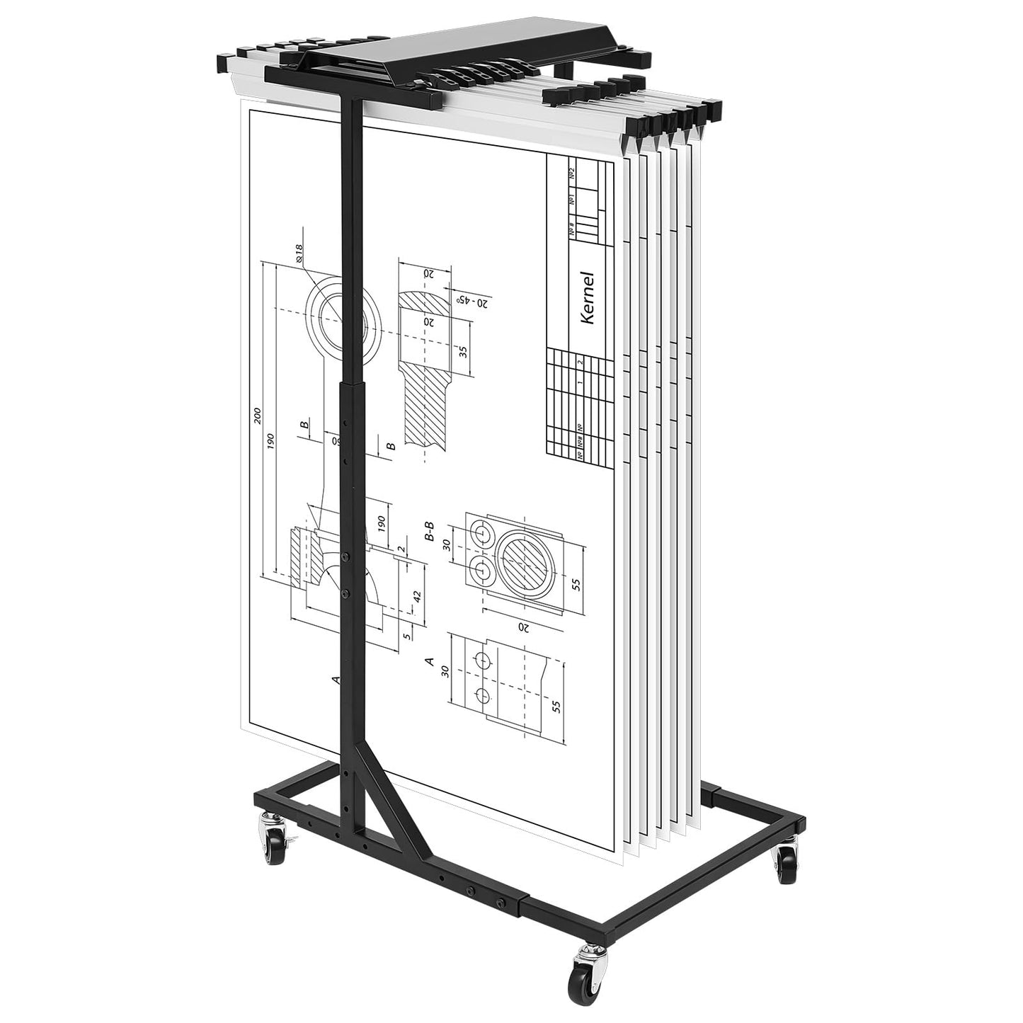 Estune Mobile Blueprint Storage Stand Rack Fits 18-24" Blueprint Clamps Large Document Storage Shelf for Construction Plans, Cad Drawings, Maps on Jobsite and Office (Without Hanging Clamps)