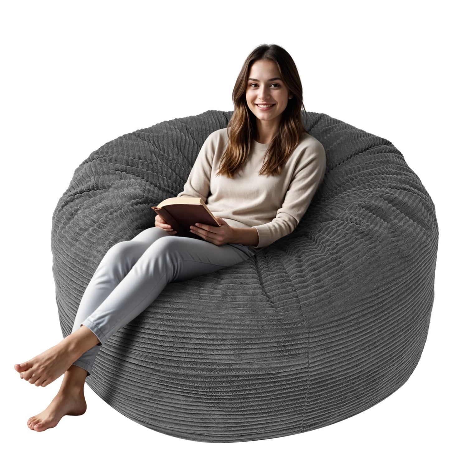 Anuwaa Bean Bag Chairs for Adults, 4FT Bean Bag with Plush Microfiber Removable Cover, Giant Bean Bag Chairs with Memory Foam Big Sofa for Reading, Gaming Cozy Chair, Black