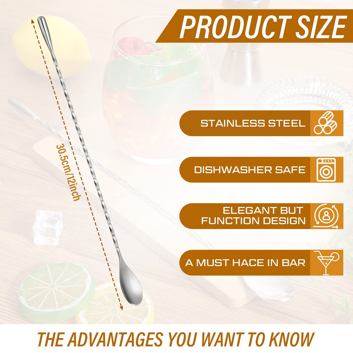 Lallisa 18 Pcs 12 Inches Bar Spoons Stainless Steel Mixing Spoons Spiral Pattern Long Drink Stirrer for Cocktail Shaker, Silver