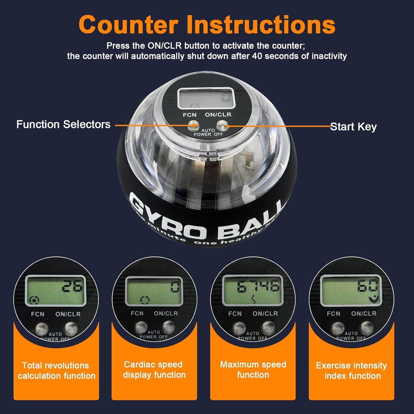 Torque Ball with Counter - Wrist Power Gyro Ball for Forearm Strengthener, Grip Strength Trainer, Hand Strengthening Exerciser, Wrist Trainer Balls with Auto-Start LED Lights (Black)