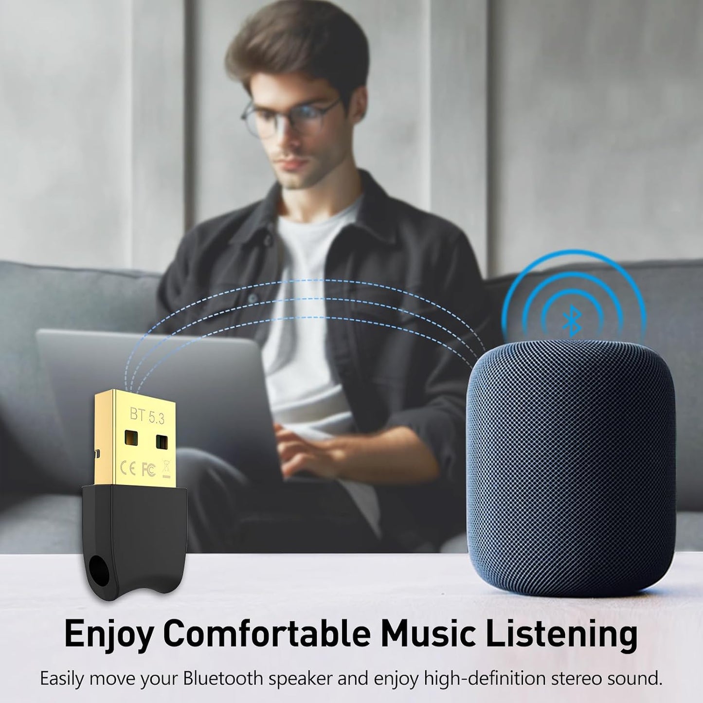 Wansurs 5.3 11/10, Bluetooth Adapter for PC, Bluetooth Dongle, Plug & Play for Windows Bluetooth Transmitter & Receiver