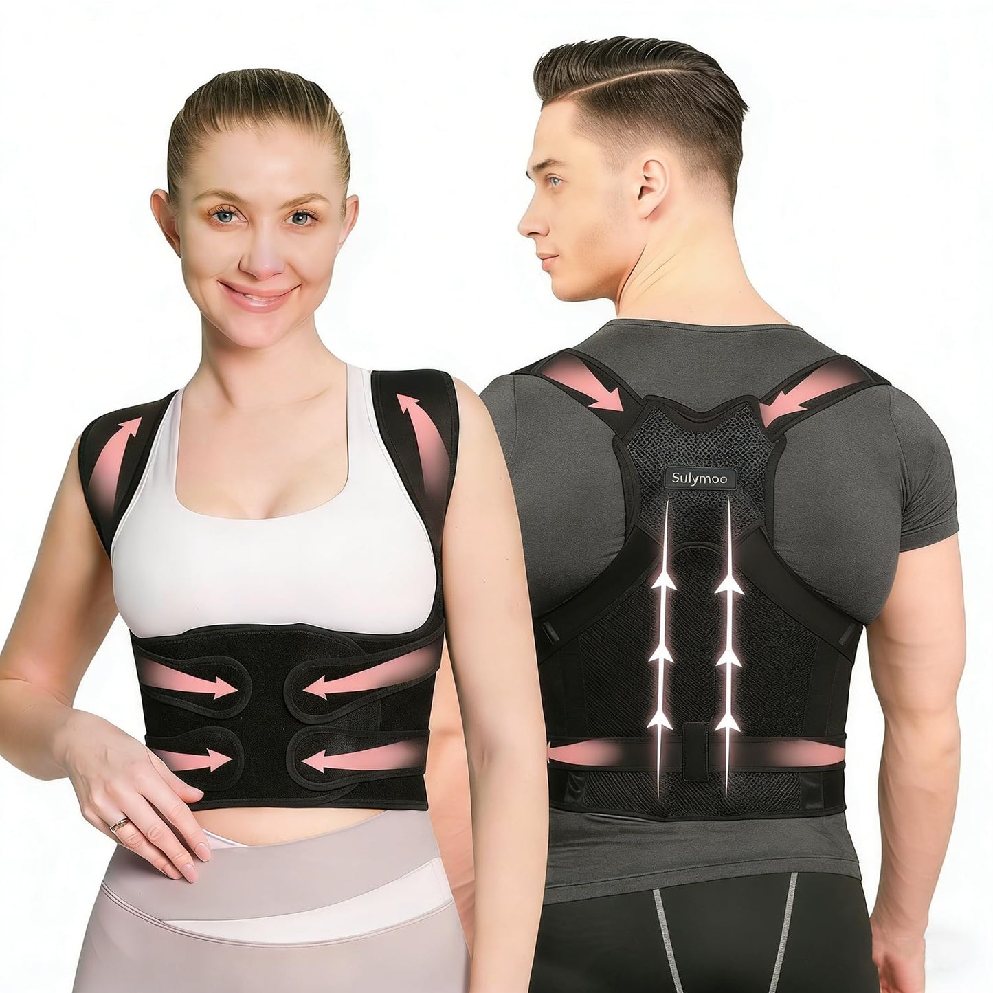 Sulymoo Posture Corrector for Women and Men, Back Brace with Shoulder Support, Adjustable Full Back Brace Straightener for Posture Improving, Relief for Upper & Lower Back, Shoulder Pain (Medium)