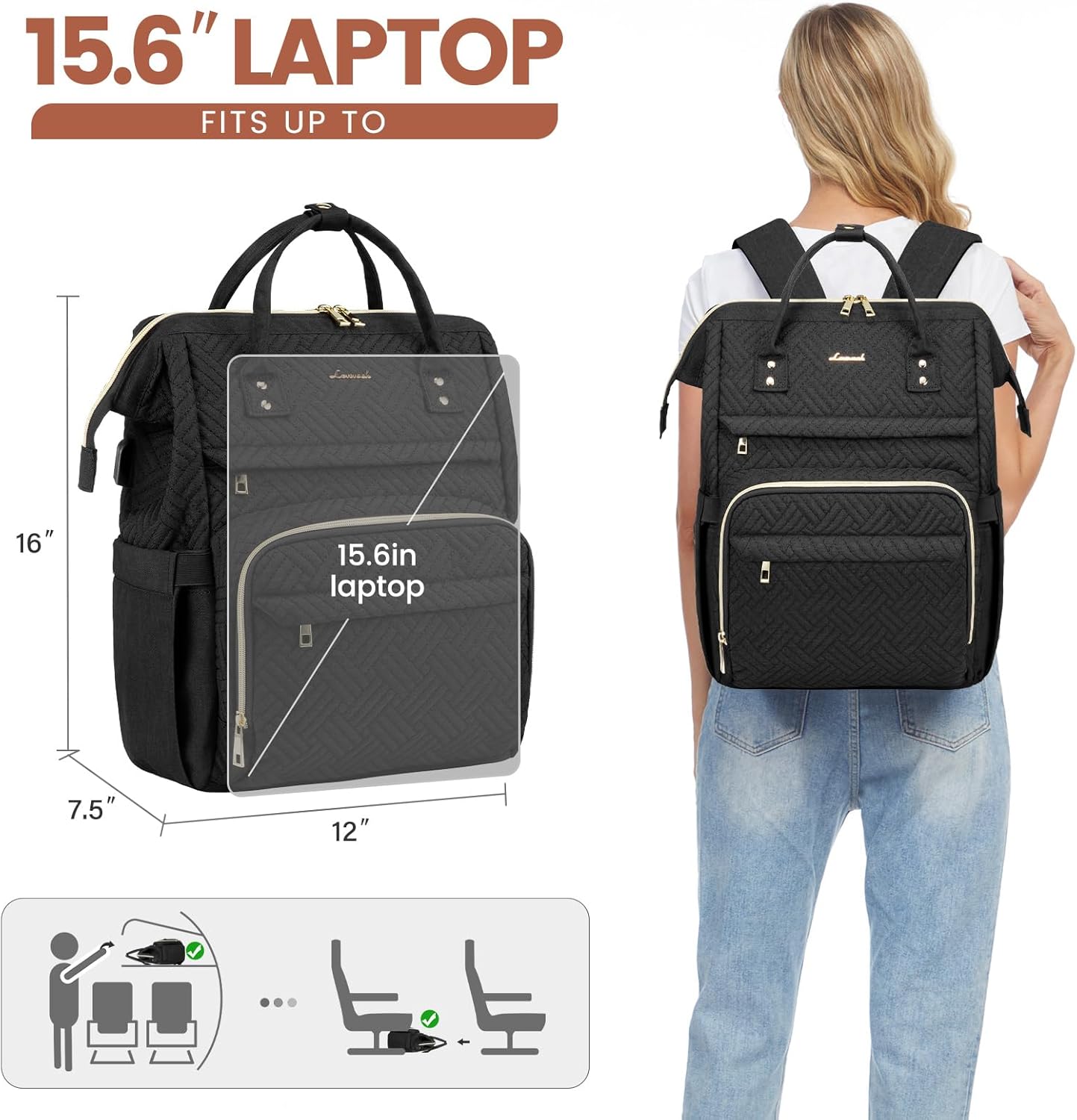 Backpack Women,15.6 Inch Backpack Backpack,Waterproof Pack LOVEVOOK Laptop for Professional Womens Travel Purse