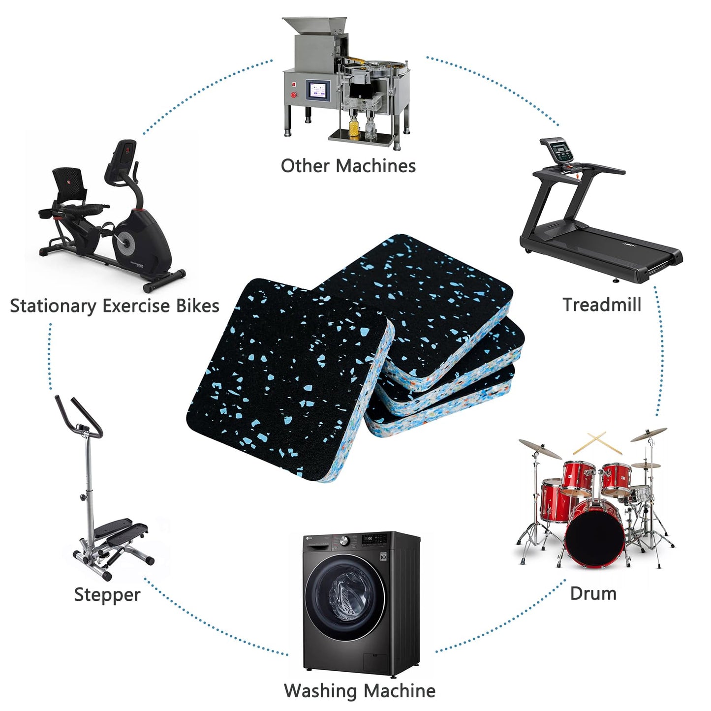 Luwint Treadmill Mat Pads, 4x4 Inch High Density Rubber and Foam Anti Vibration Pads for Noise Reduction, Floor Protection for Treadmill, Walking Pad, Washing Machine, Exercise Equipment