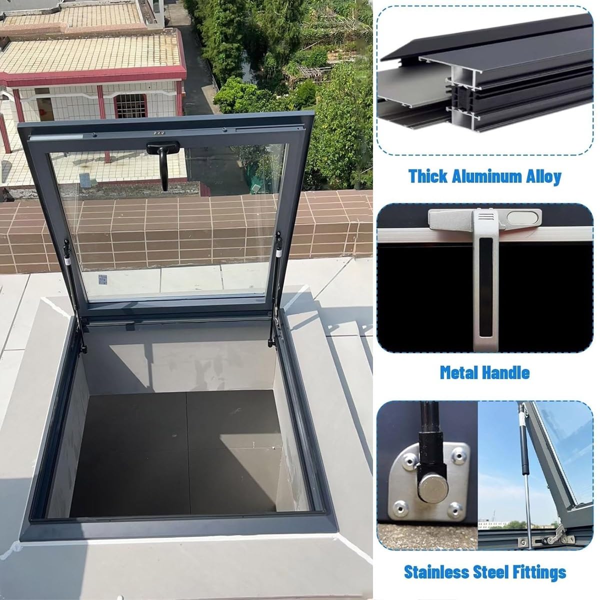 Skylight Windows for House Roof with Double Layer Tempered Glass, Roof Lighting Well Window for Indoor Attic, Aluminium Window Cover for Garage/Basement/Loft/Dark Room(31x14 W*H)