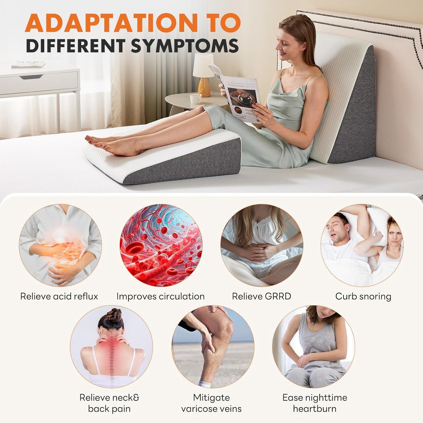 Sweetcrispy Wedge Pillow - Sleep Apnea Relief & Neck Pain Support | 7.5-Inch White & Grey Design