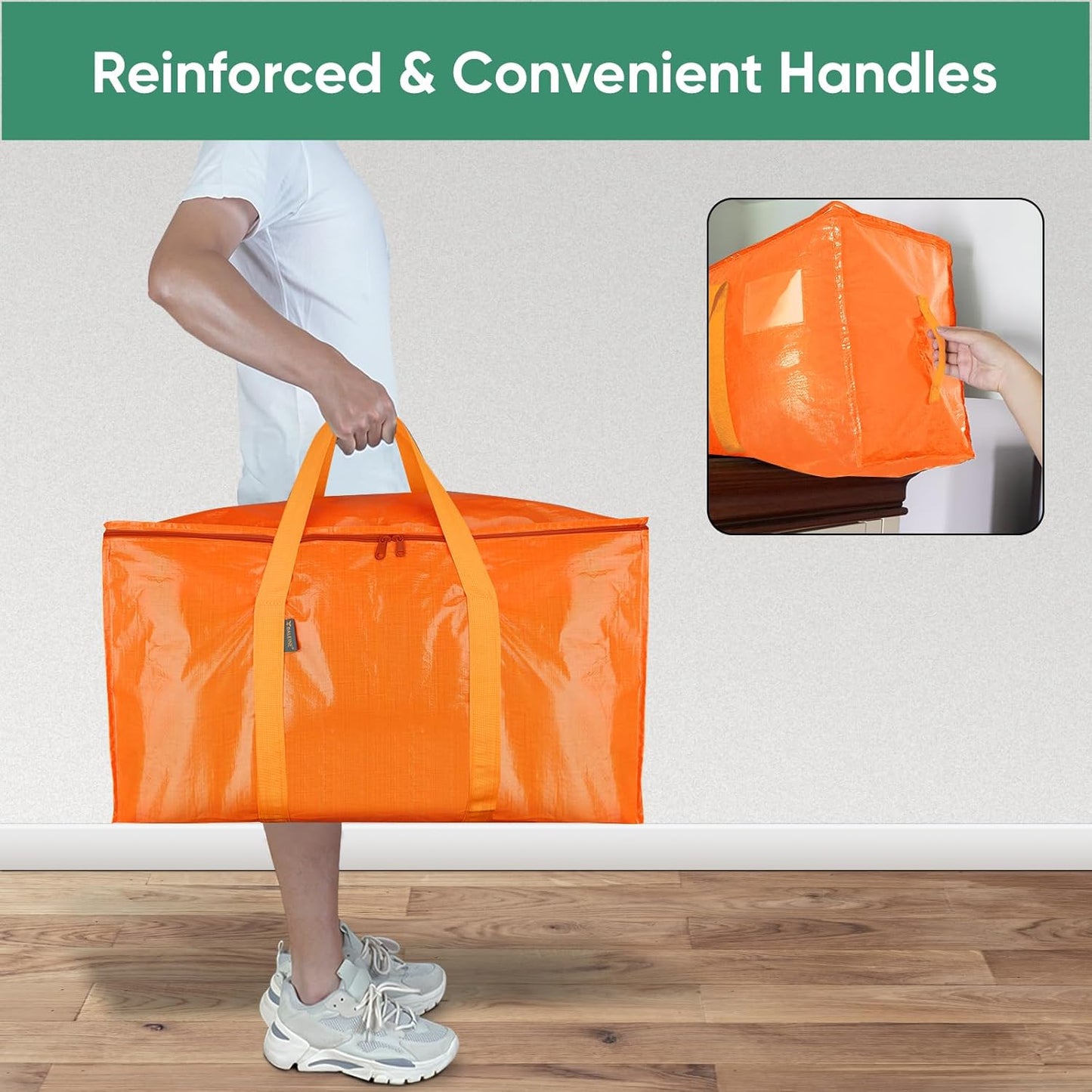 BALEINE 8-Pack Oversized Moving Bags - Heavy-Duty Storage Totes with Reinforced Handles | Orange