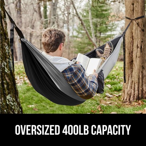 GORILLA GRIP Durable Camping Hammock - Heavy Duty Tree Straps | Portable Outdoor Swing Chair, Black