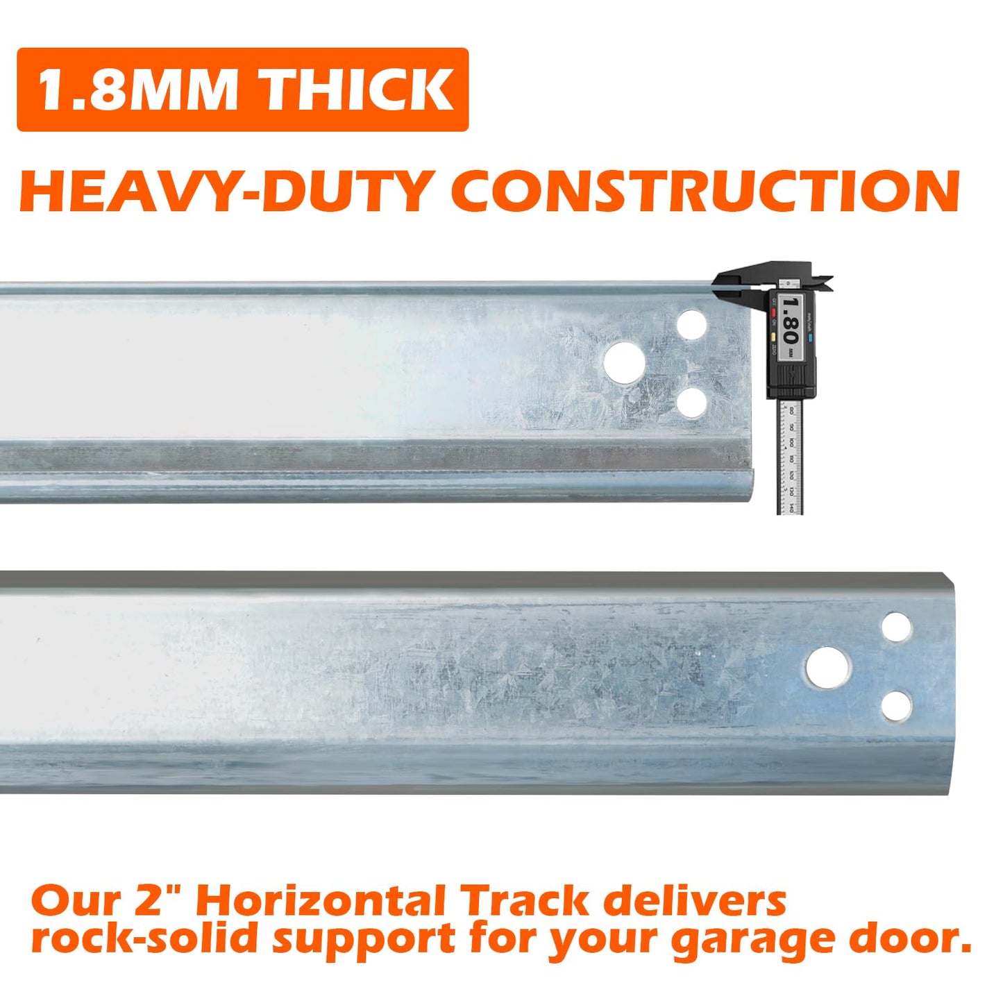 ZUIWAN 1.5mm Steel R12 Garage Doors Horizontal Tracks (Pr) - Heavy Duty Pair for 7' Garage Gate, Residential/Commercial Roller Systems