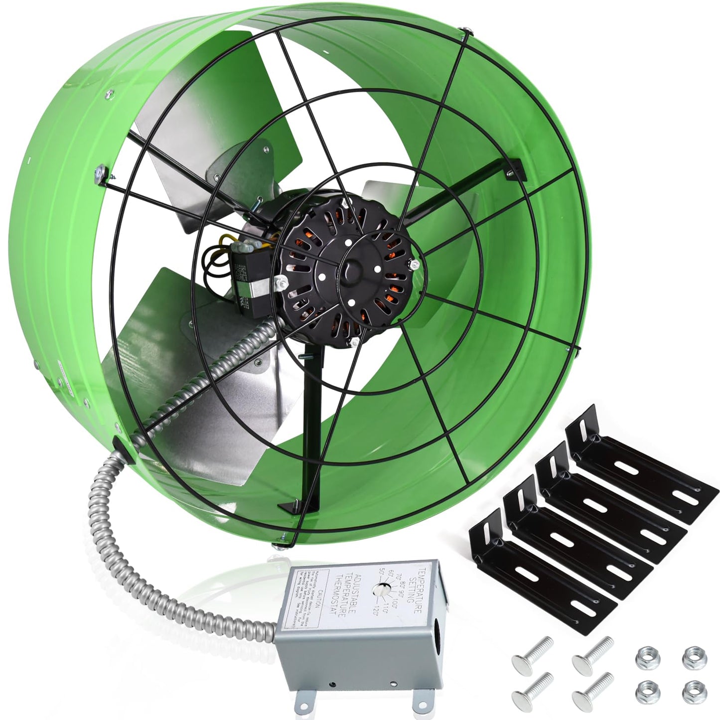 Criditpid 16 Inch Gable Mount Vent Attic Fan, Exhaust Ventilation Fan with Adjustable Thermostat for Gable, Home, Shed, Garage, Portable Building, 3.4A, 1075RPM, 2801CFM, Green.