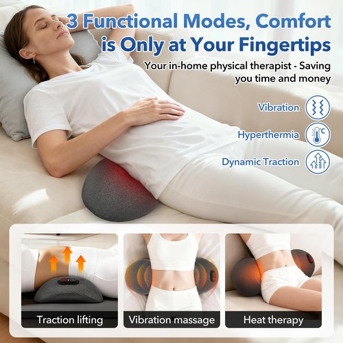 KITCADA 3 in 1 Rechargeable Back Massager with Heat, Height Adjustable for Bed and Chair, Electric Lumbar Support Pillow Back Massager, Relieves Deep Tissue Pain, Lumbar Wedge Cushion