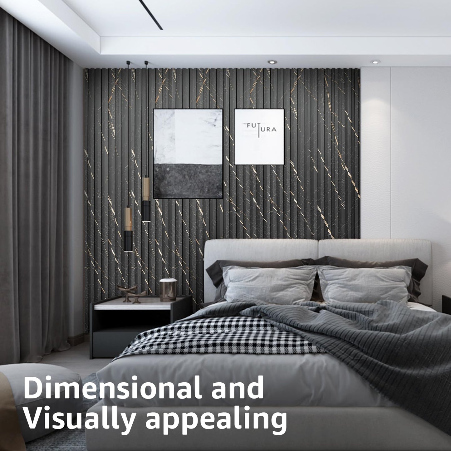 Art3d 8-Pack WPC Slat Panel for Interior Decor, Decorative Fluted Accent Wall Covering for Living Room Bedroom TV Background Office, 96 x 6 Inch - Granite