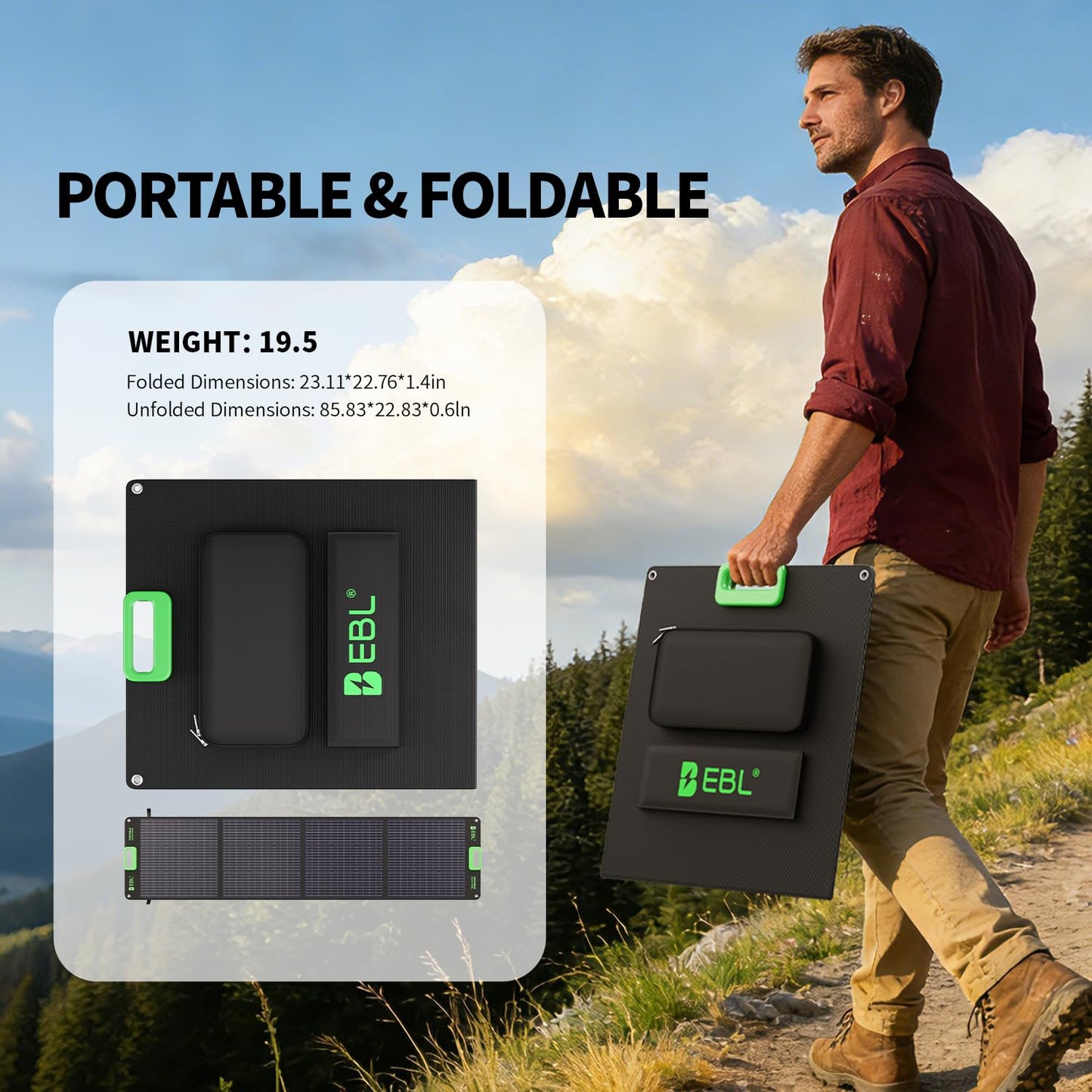 EBL 200W Portable Solar Panel for Power Station, Foldable Solar Charger w/ 4 Kickstands, IP65 Waterproof Solar Panel Kit w/DC XT60 Anderson Aviation Output for Outdoor RV Camper Blackout