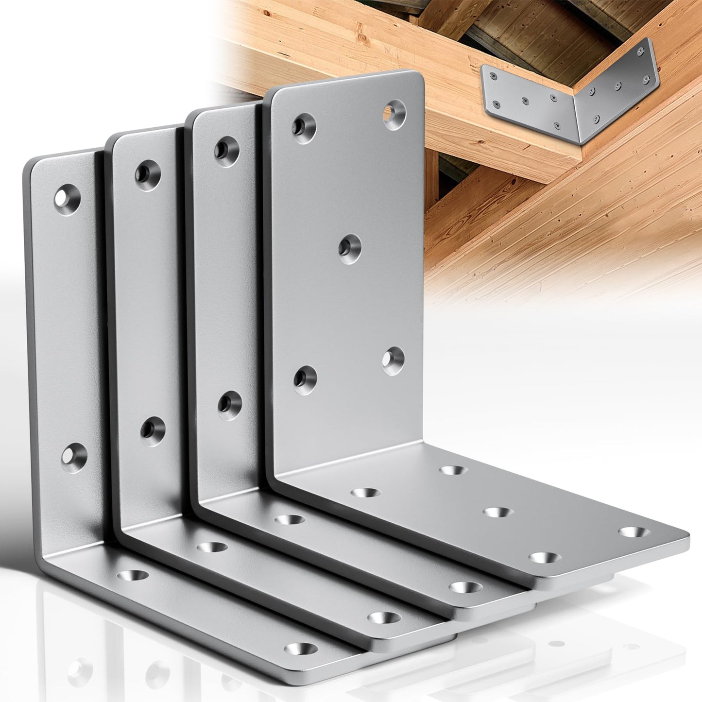 Dabolang 5" X 5"Heavy Duty Shelf Brackets,4PCS L Brackets for Wood,L-Shape Corner Bracket,90 Degree Angle Bracket,Galvanized Corner Brace for Wood Furniture, Bed Frames, Shelving & Timber Projects