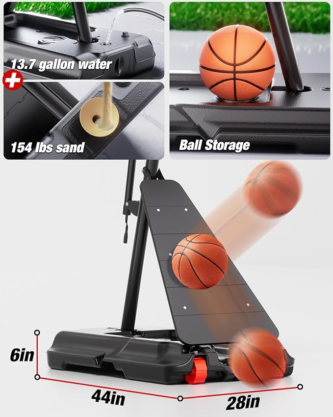 Portable Basketball Hoop Height Adjustable 4.0-10ft: Outdoor Basketball Goal System for Kids Youth Teens in Backyard/Driveway/Indoor, 33-45 Inch Shatterproof Backboard and Stable Base