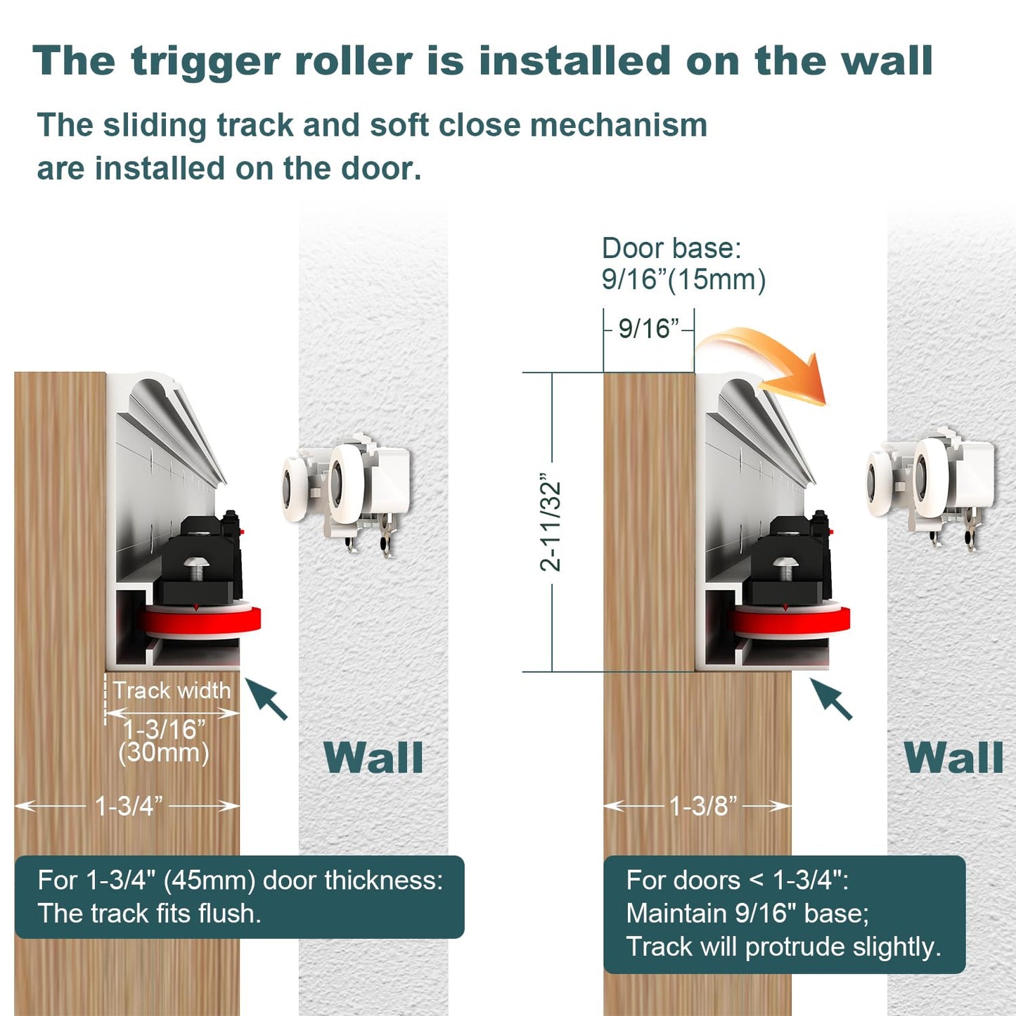 DIYHD 34" Concealed Sliding Barn Door Hardware with Dual Soft Close Mechanism, No Floor Track, Fit MIN Openning Width 28", Supports Up to 176 lb, Hidden Wall Mount System (Door Not Included)