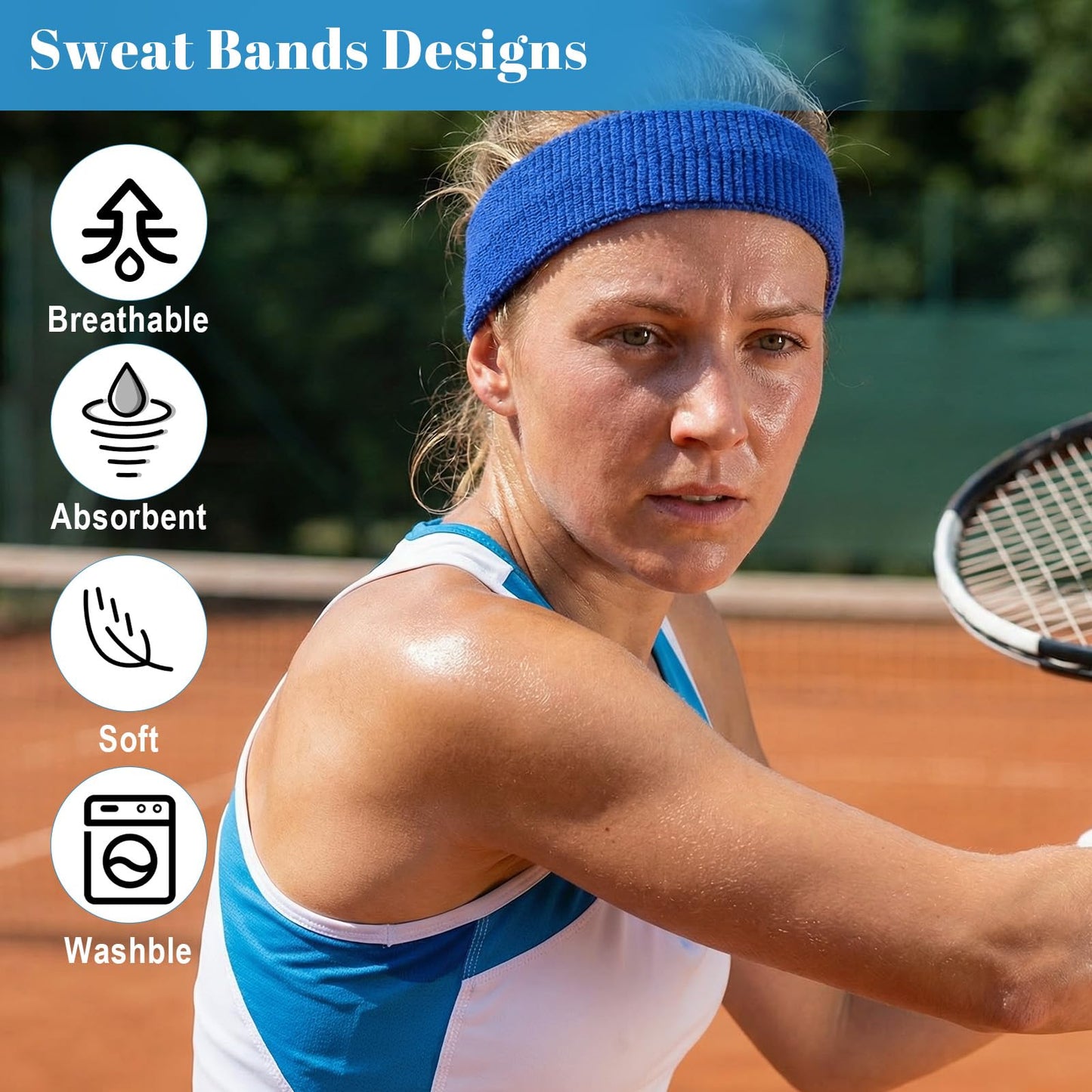 Headbands for Men 5 Pack Workout Sweatbands Non Slip Running Headband Sports Headbands Elastic Wicking Athletic Headband for Women Gym Indoor Fitness Basketball Yoga