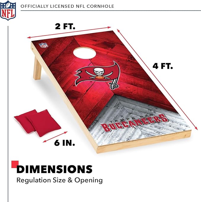 NFL Football 2' x 4' Regulation Size Solid Wood Cornhole Set with Direct Print HD Team Graphics Great Gift for Any Football Fan! Bean Bag Toss Family Outdoor Game