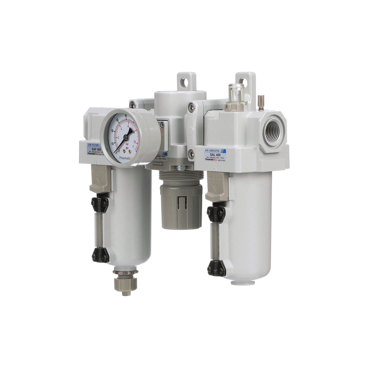PneumaticPlus SAU400-N06G-MEP Compressed Air Filter Regulator Lubricator Combo 3/4" NPT - Metal Bowl, Manual Drain, Bracket, Gauge