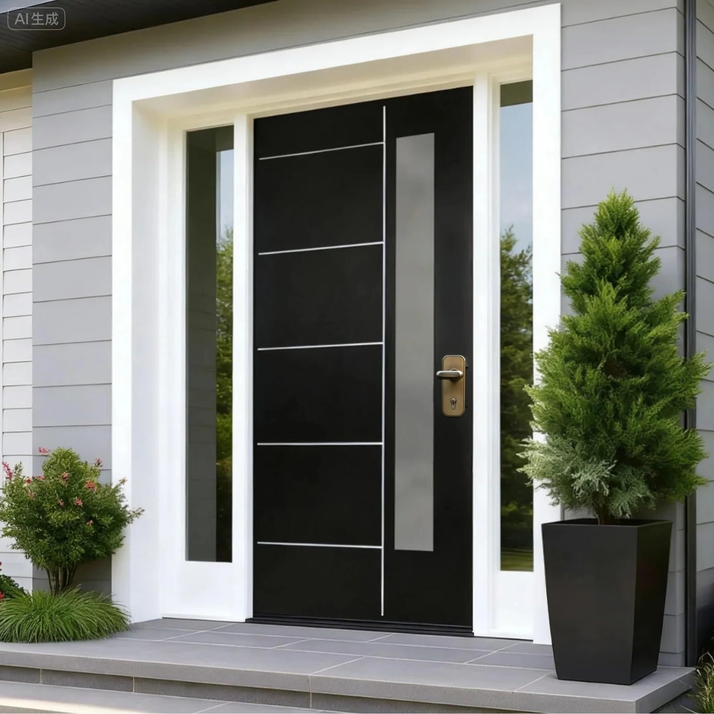 36'' x 80" Fiberglass Entry Door with 4-9/16" Width White Frame, Black Exterior Door with Frosted Glass, Modern Front Door with Brickmould, Left Hand Inswing