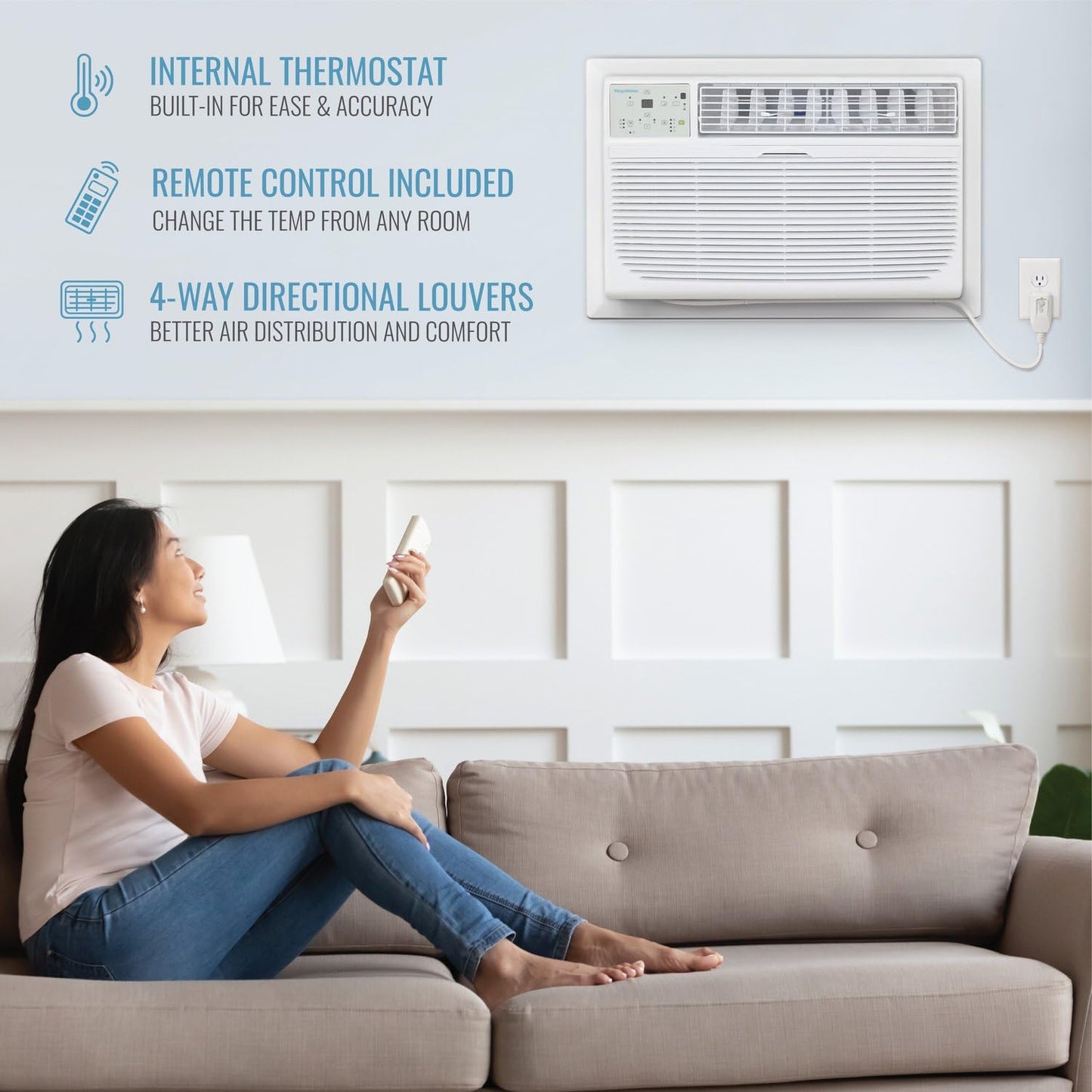 Keystone 12,000 BTU Wall Mounted AC Unit and Dehumidifier, 115V, Wall Unit for Bedroom, Bathroom, Nursery, and Medium Sized Rooms up to 550 Sq.Ft., AC Wall Unit with Remote, Quiet, High Efficiency AC