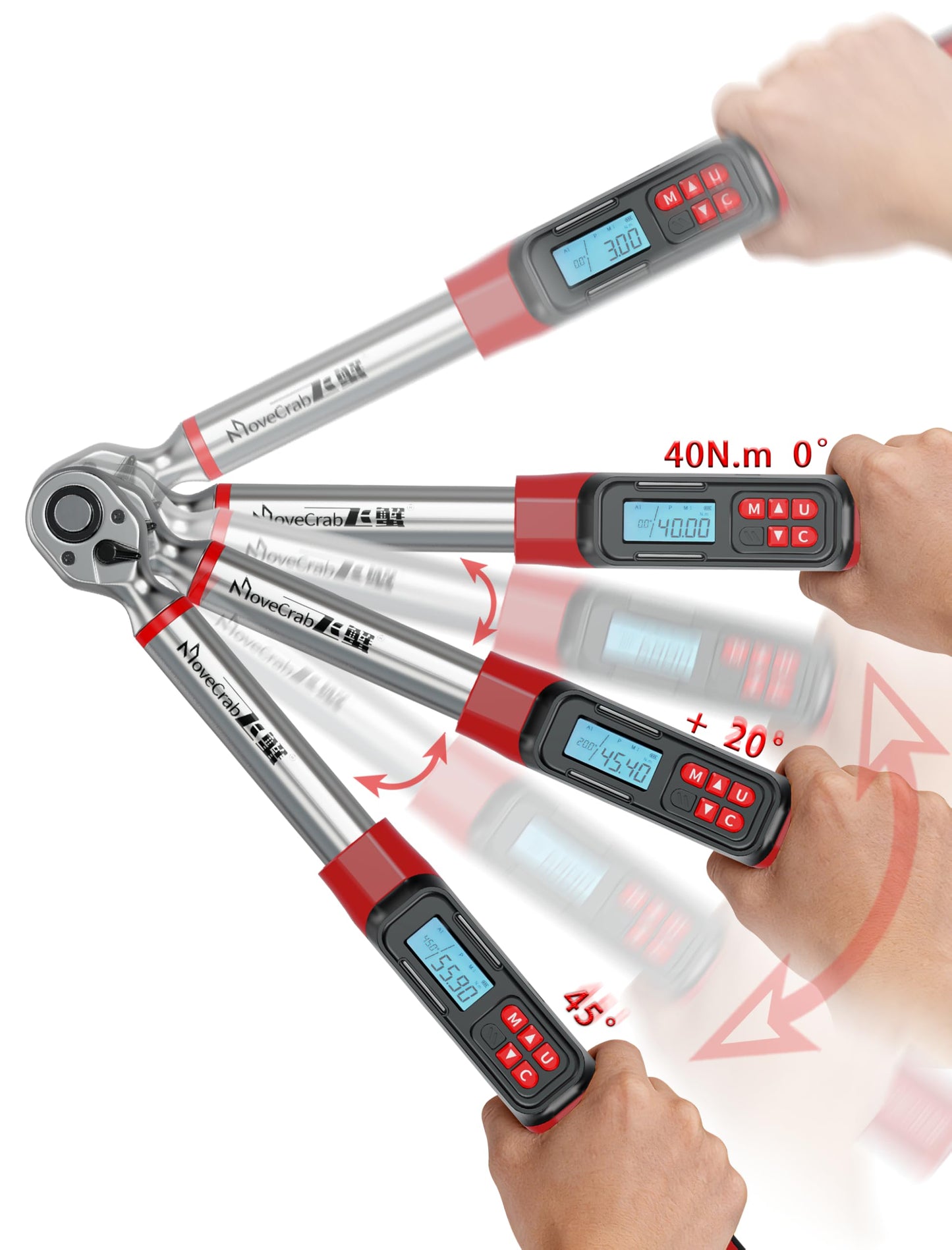 MOVECRAB 3/8" Drive Digital Angle Torque Wrench 2-44 Ft.lb (3-60 N.m), Angle Measurement 0.1° with LED Display & Buzzer, for DIY Auto Car Motorcycle Repair & Engineering