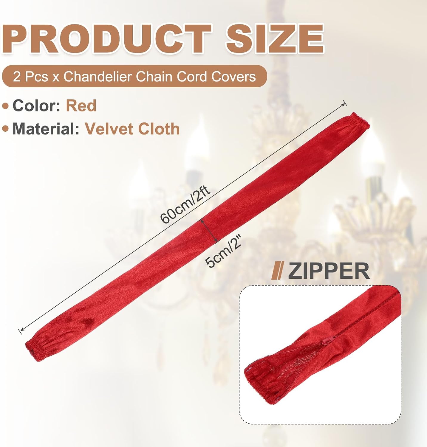 2ft 2 PATIKIL Chandelier Chain Cord Cover, Pcs Velvet Cloth Fabric Chain Sleeve Decorative Cord Covers for Chandelier