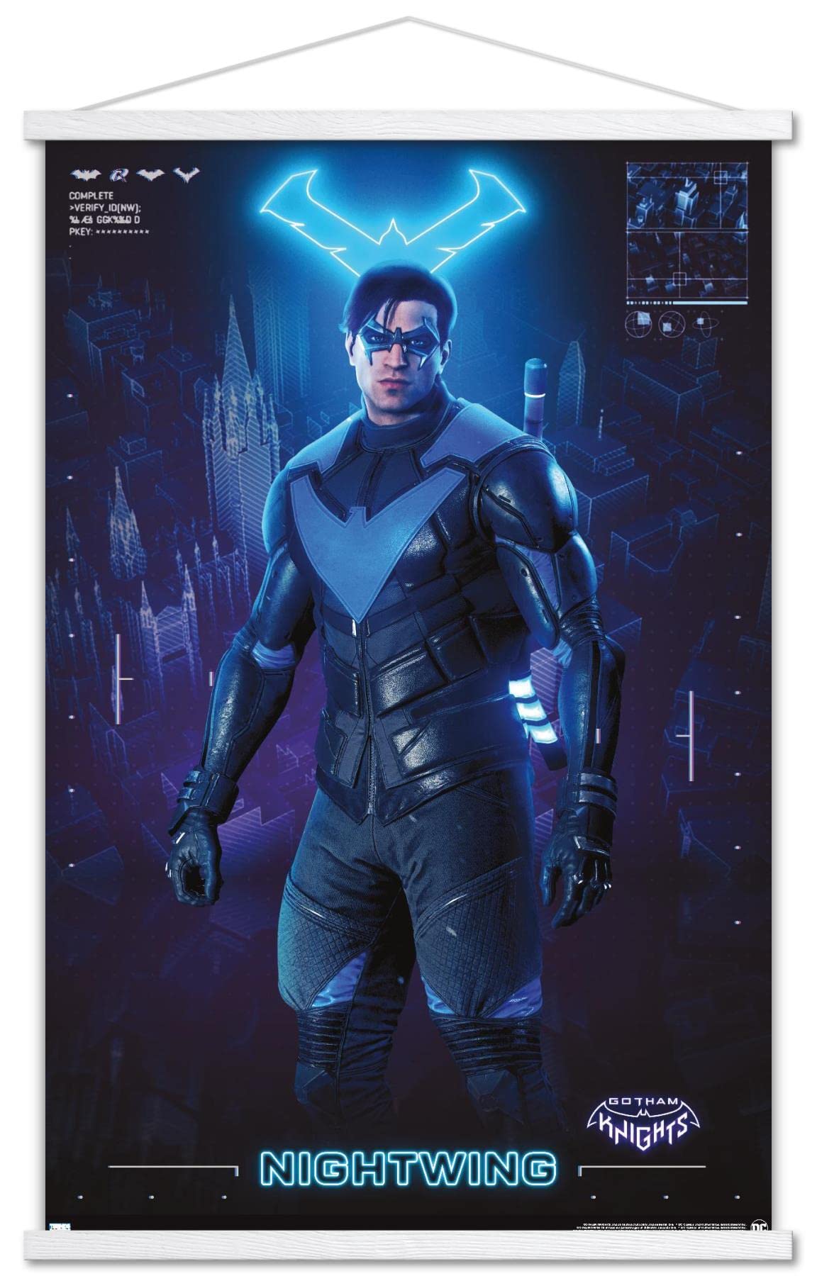 Trends International DC Comics Gotham Knights - Nightwing Wall Poster, 22.375" x 34", Premium Print and White Hanger Bundle