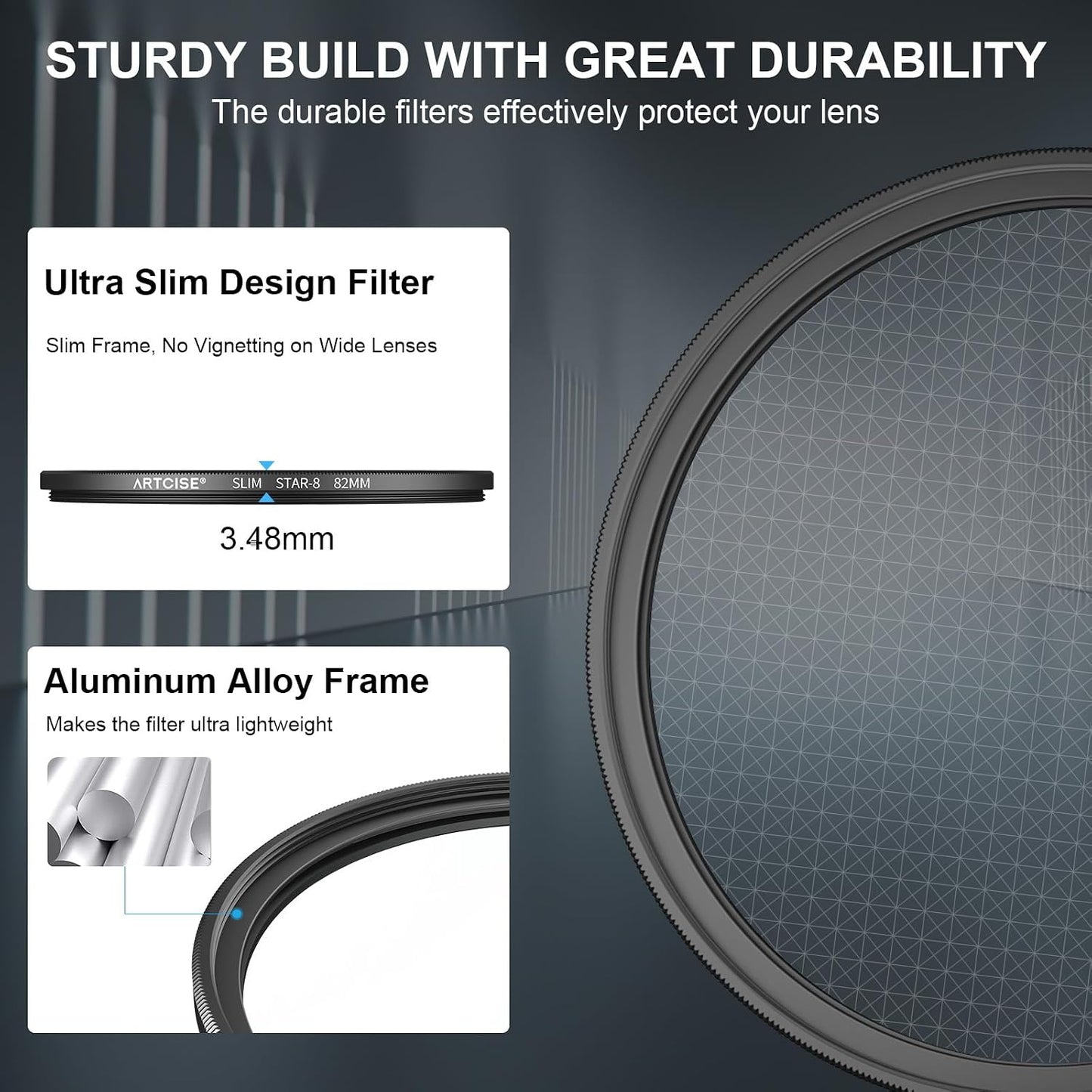 ARTCISE 8 (82mm) Star Filter Point Cross Screen Lens Filter for DSLR Camera Starburst Effect Filter for Night