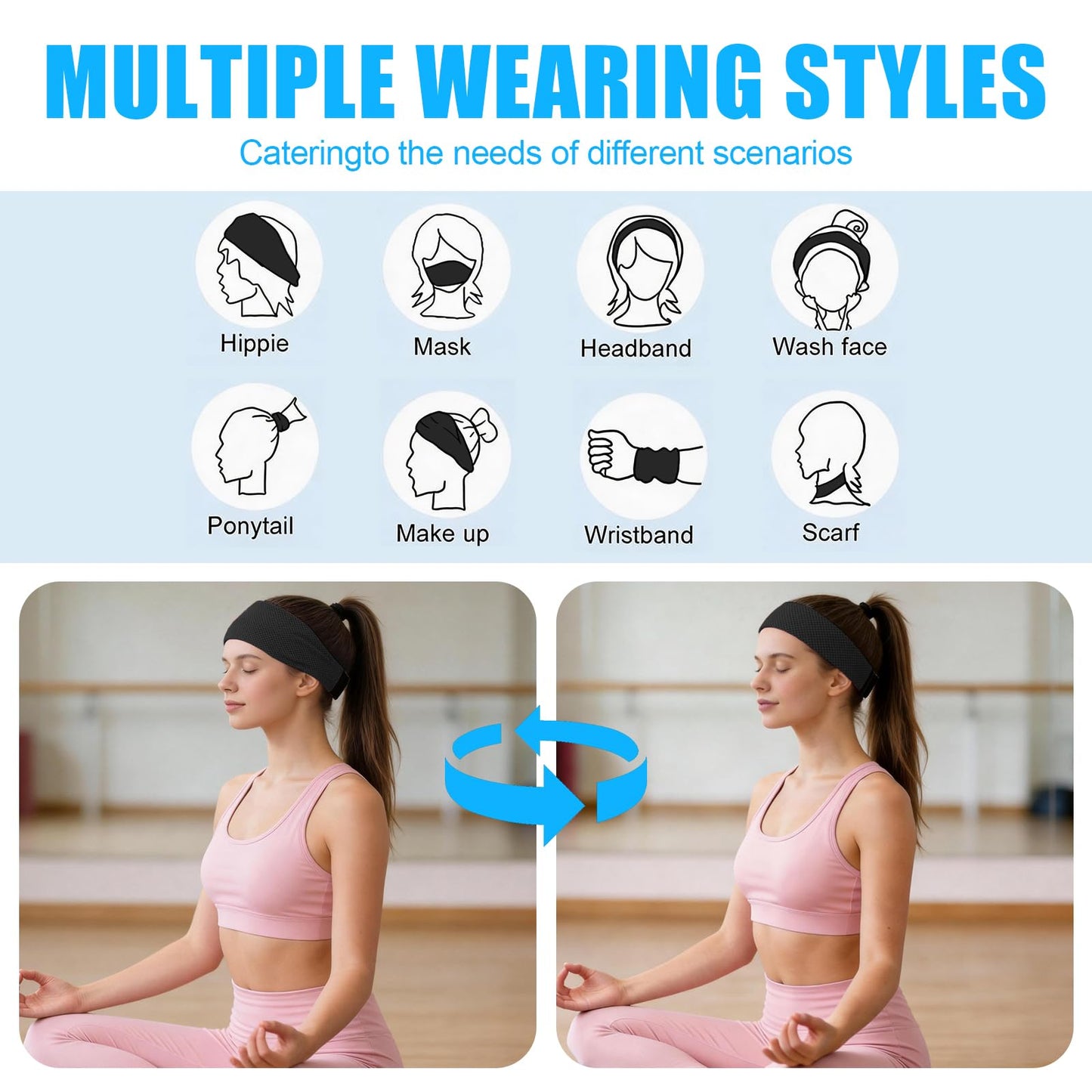 CSITE Cooling Headbands for Women&Men - Adjustable Non-Slip Sweatbands, Instant Cooling Moisture Wicking Sports Headbands for Running Yoga Fitness Gym